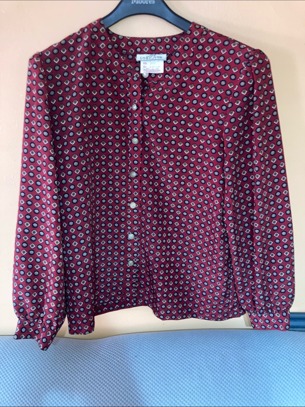 Vintage Lori Ann Montreal Burgundy Printed Button-Up Top